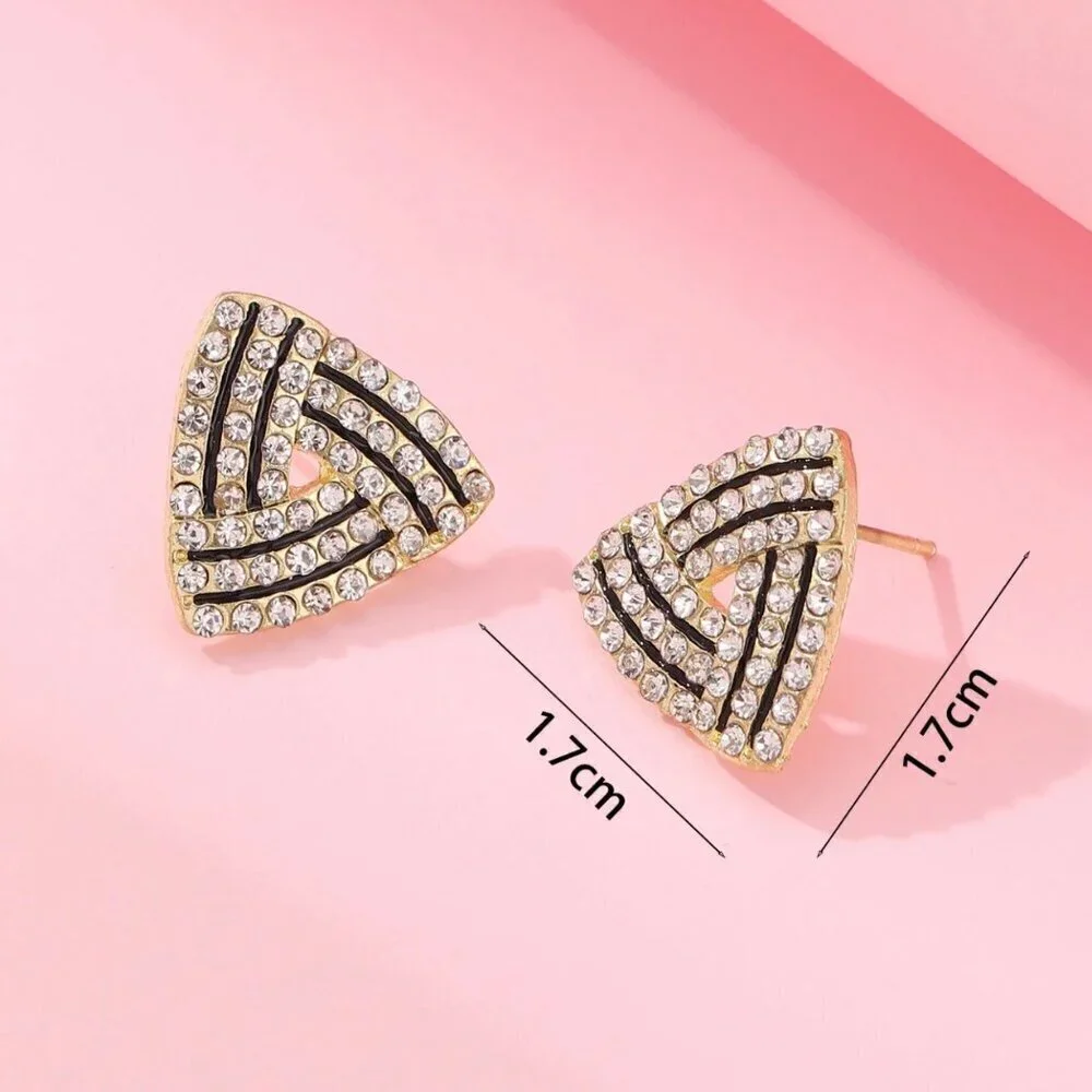 NWT 14K Gold Plated Interlocking Triangle CZ Pave Stud Earrings - Picture 2 of 12